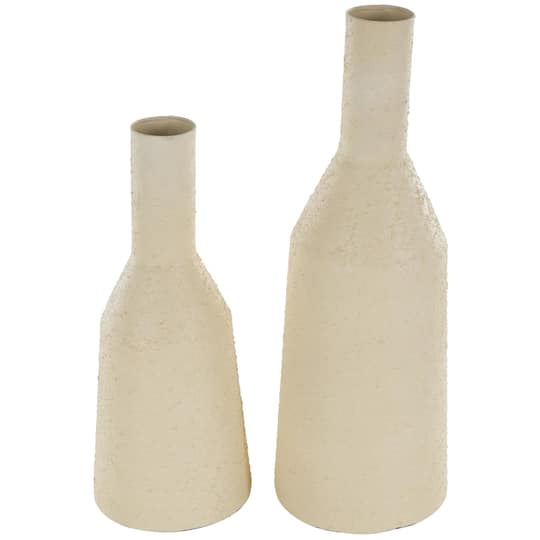 Cream Metal Fluted Distressed Textured Vase Set